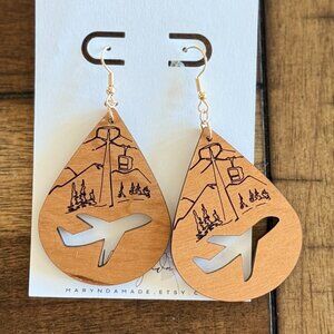 Ski Lift Airplane Earrings - Wooden Travel Earrings